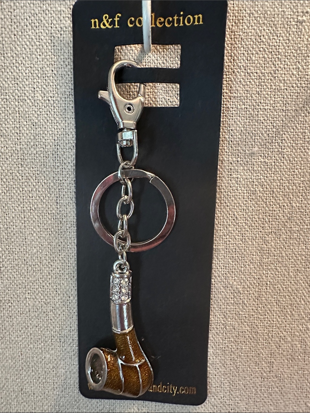 n&f collection Brown Pipe Keychain with Rhinestone Accent